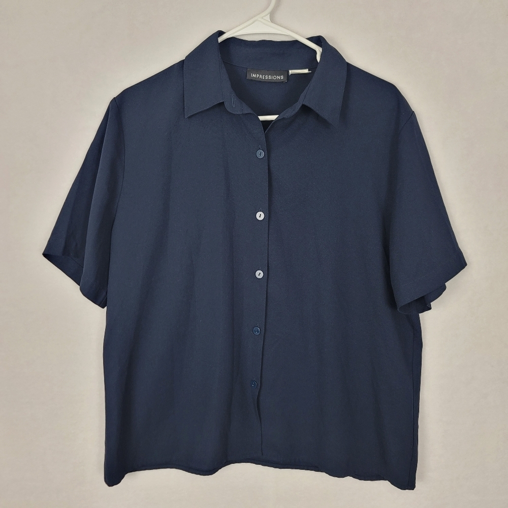 Casual Boxy Short Sleeve Blouse Large Navy Blue Impression Capsule Basic